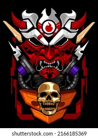 oni mask mascot cartoon in vector