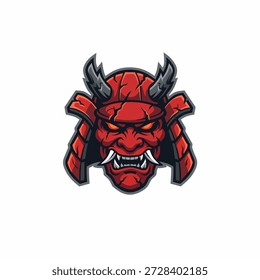 Logotipo del Vector de la mascota de la máscara de Oni con diseño aterrador 