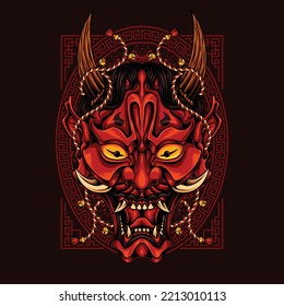 oni mask with ornament background vector illustration