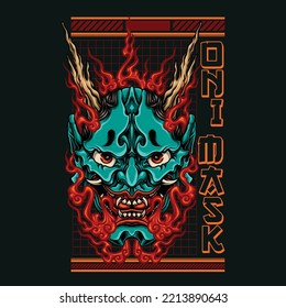 oni mask with ornament background vector illustration
