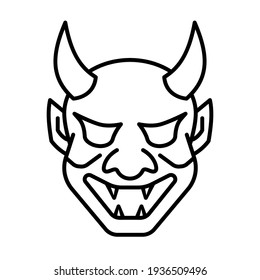 Oni mask outline icon. Clipart image isolated on white background.