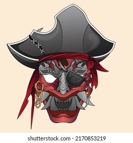 oni mask pirates devil japanese demon mask illustration