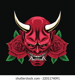 oni-Maske und Rosengrafik