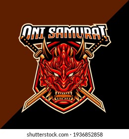 oni mask samurai esport logo template. easy to edit and customize