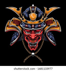 oni mask samurai helmet vector