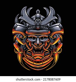 Oni Mask With Samurai Helmet Vector