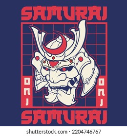 oni mask samurai vector art.