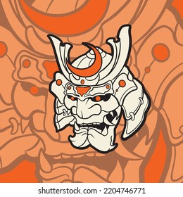 oni mask samurai vector art.