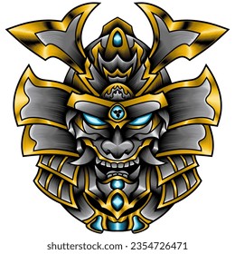 Oni Mask Samurai Vector Illustration