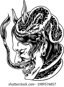 Oni Mask with Snake Silhouette Illustration for your mechandise or business