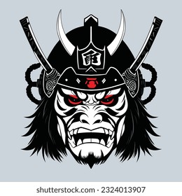 Oni Mask Tattoo. Black masked samurai. Traditional Japanese warrior. Japanese Demon Oni Mask Design 