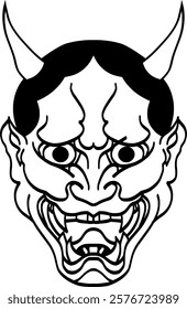 Oni Mask Tattoo Design, Japanese Demon Mask Illustration