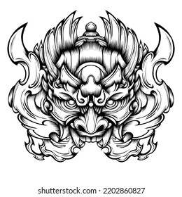 Oni mask tattoo vector design illustration art