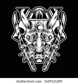 Oni Mask Tribal Tattoo Illustration