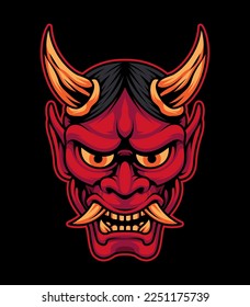 Oni Mask Vector Art Illustration on Isolated Background. Japanese Demon Vector illustration.