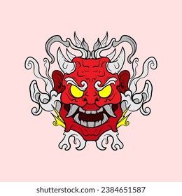 Oni Mask Vector Art Illustration on Isolated Background. Japanese Demon Vector illustration.