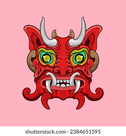 Oni Mask Vector Art Illustration on Isolated Background. Japanese Demon Vector illustration.
