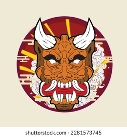 oni mask vector illustration with japanese background