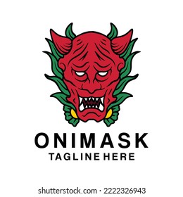 Oni Mask Vector Logo, Traditional Mask badge, demon face creative emblem Design