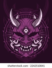 Oni mask warrior hand drawn illustration design concepts