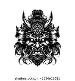 Oni masked samurai vector graphic illustration