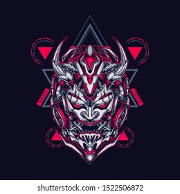 Oni mecha samurai head illustration