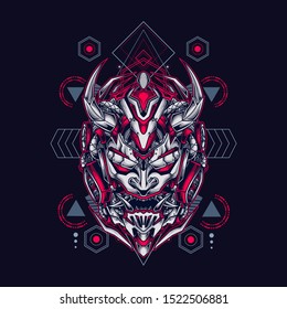 Oni mecha samurai head illustration