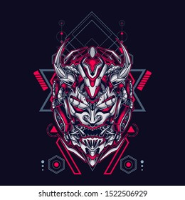 Oni mecha samurai head illustration