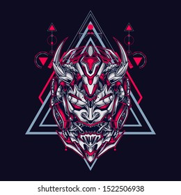 Oni mecha samurai head illustration