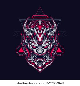 Oni mecha samurai head illustration