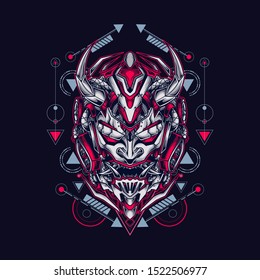 Oni mecha samurai head illustration