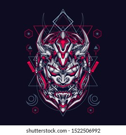 Oni mecha samurai head illustration
