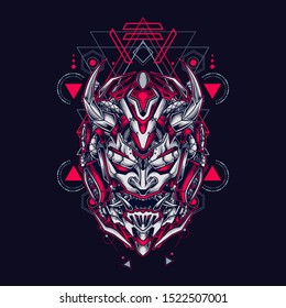 Oni mecha samurai head illustration