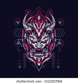 Oni mecha samurai head illustration