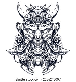 Oni robot illustration with line art drawing style available for you