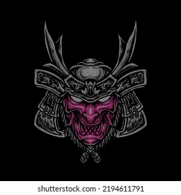 oni samurai mask helmet Illustration design