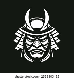 Oni Samurai Mask Illustration - Japanese Warrior Design