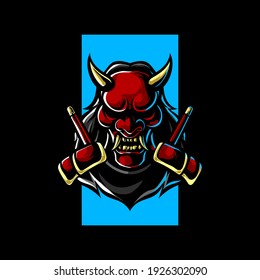 Oni Samurai Mask Mascot Logo