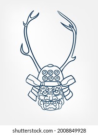 oni samurai mask vector line art sketch japanese design isolated