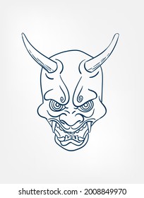 oni samurai mask vector line art sketch japanese design isolated