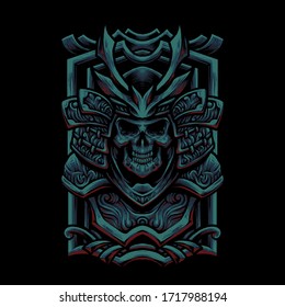 Oni Samurai Skull Head Illustration