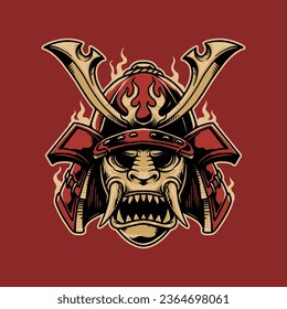 Oni Shogun Mask Japan Colorfull Vector Illustration Logo