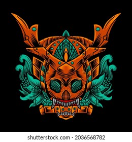 oni skull graphic design with ornament frame eps.10