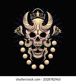 oni skull Illustration with ornament. suitable for t shirt, print, and merchandise products