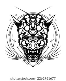 Oni-Vektorgrafik in schwarz-weißer Farbe