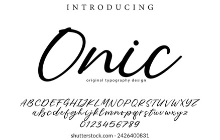 Onic. Handdrawn calligraphic vector font for hand drawn messages. Modern gentle calligraphy