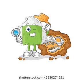 the onigiri archaeologists with fossils mascot. cartoon vector