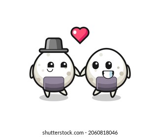 onigiri cartoon character couple with fall in love gesture , cute style design for t shirt, sticker, logo element