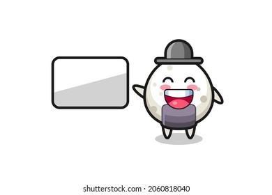 onigiri cartoon illustration doing a presentation , cute style design for t shirt, sticker, logo element