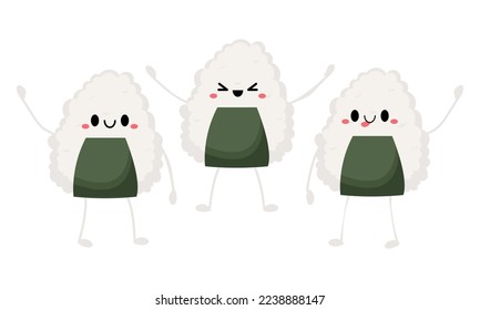 Onigiri character. Kawaii Japanese dish. Vector illustration.